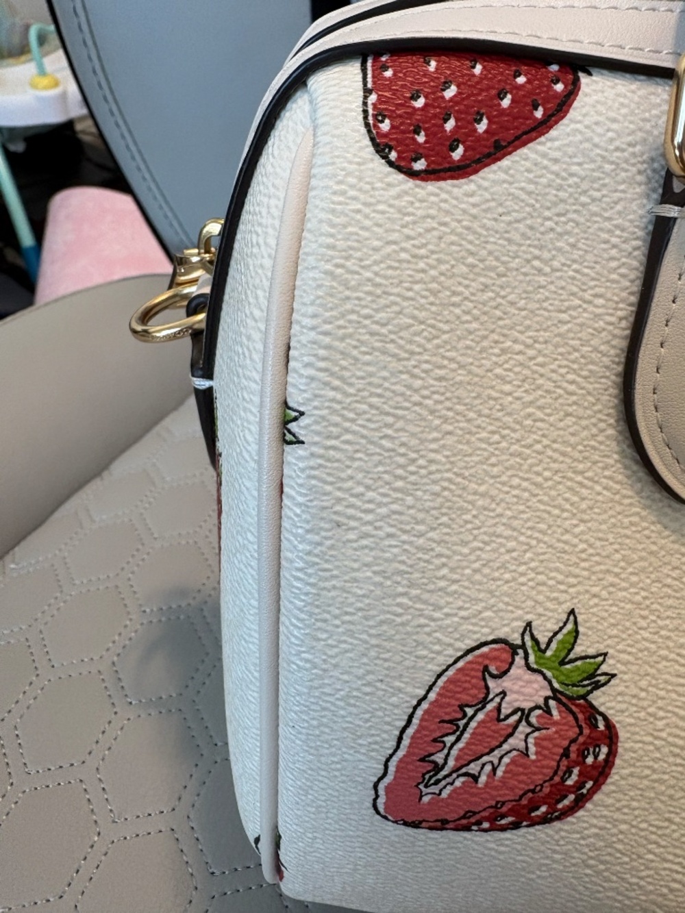 COACH Outlet Rowan Satchel in Strawberry/Chalk - Picture 9 of 16